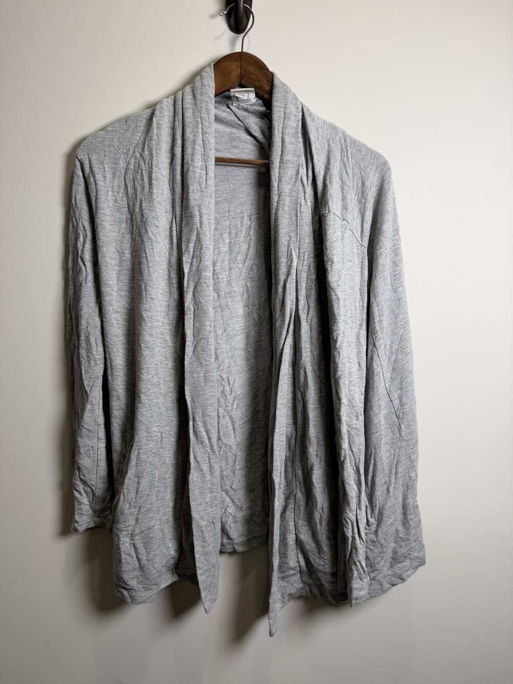 A New Day Gray Draped Open-Front Long-Sleeve Cardigan with Pockets, Size S